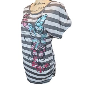 Red Camel Striped Butterfly Graphic Tee
